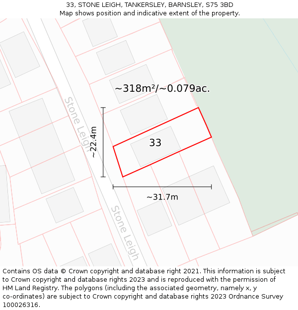 33, STONE LEIGH, TANKERSLEY, BARNSLEY, S75 3BD: Plot and title map