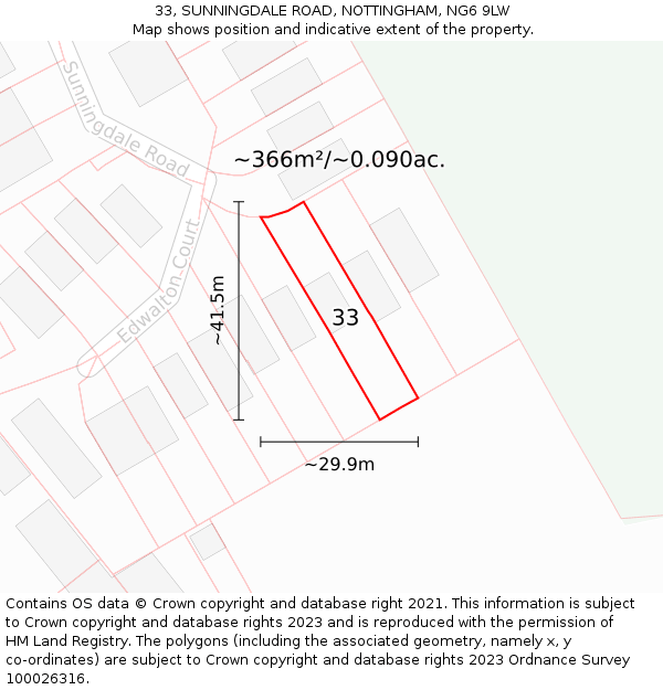 33, SUNNINGDALE ROAD, NOTTINGHAM, NG6 9LW: Plot and title map