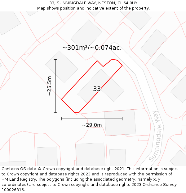 33, SUNNINGDALE WAY, NESTON, CH64 0UY: Plot and title map