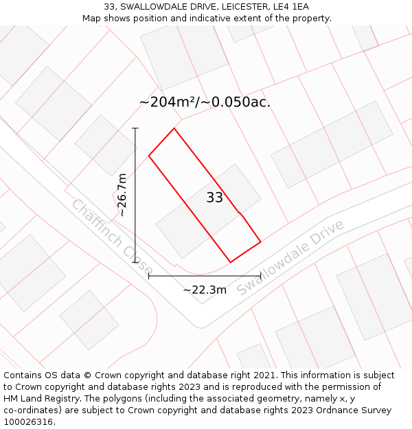 33, SWALLOWDALE DRIVE, LEICESTER, LE4 1EA: Plot and title map