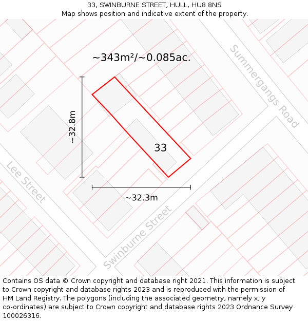 33, SWINBURNE STREET, HULL, HU8 8NS: Plot and title map