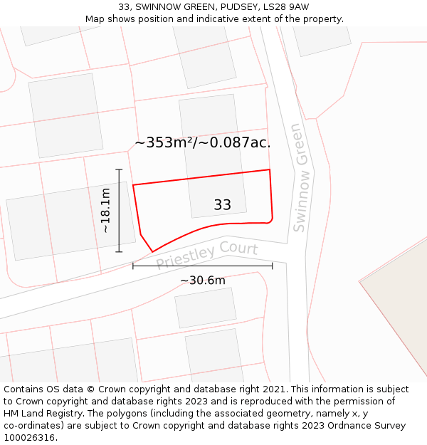 33, SWINNOW GREEN, PUDSEY, LS28 9AW: Plot and title map