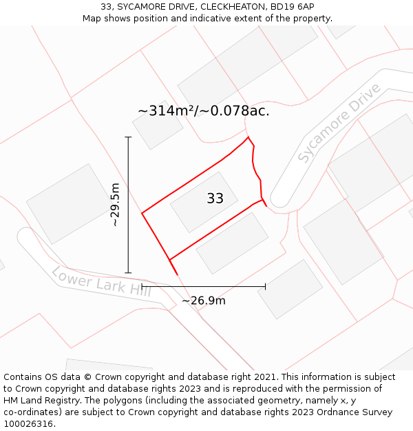 33, SYCAMORE DRIVE, CLECKHEATON, BD19 6AP: Plot and title map