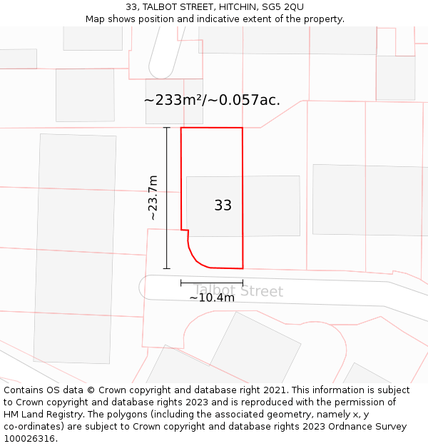 33, TALBOT STREET, HITCHIN, SG5 2QU: Plot and title map