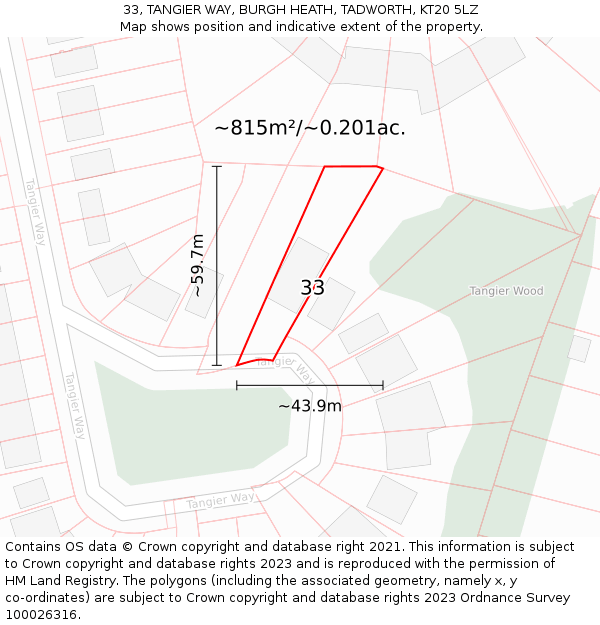 33, TANGIER WAY, BURGH HEATH, TADWORTH, KT20 5LZ: Plot and title map