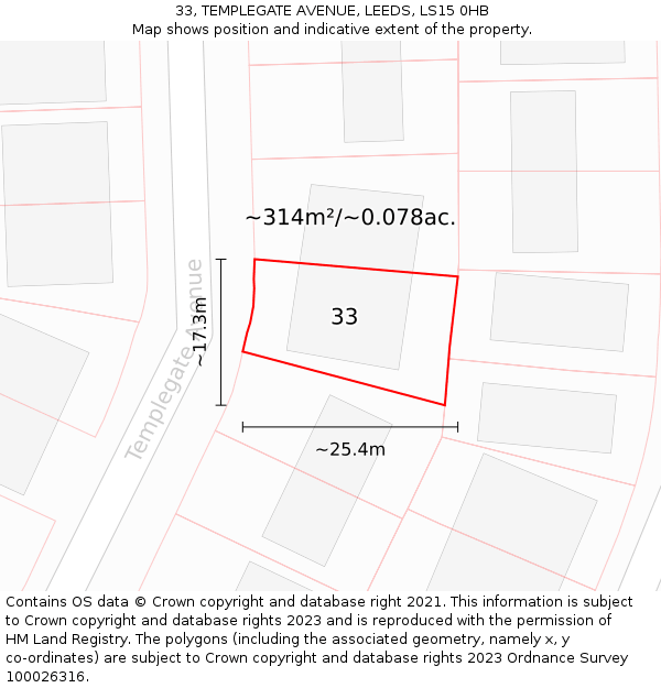 33, TEMPLEGATE AVENUE, LEEDS, LS15 0HB: Plot and title map