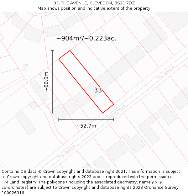 33, THE AVENUE, CLEVEDON, BS21 7DZ: Plot and title map