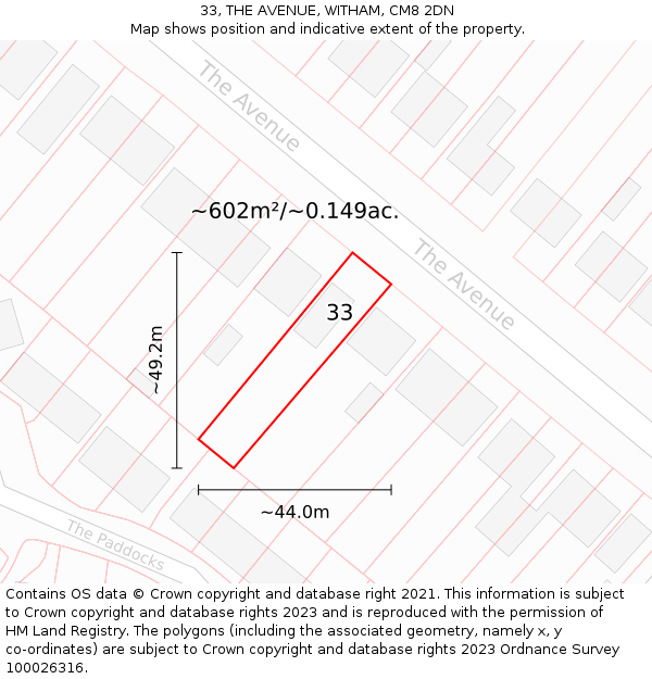 33, THE AVENUE, WITHAM, CM8 2DN: Plot and title map