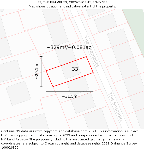 33, THE BRAMBLES, CROWTHORNE, RG45 6EF: Plot and title map