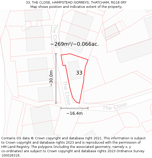 33, THE CLOSE, HAMPSTEAD NORREYS, THATCHAM, RG18 0RY: Plot and title map