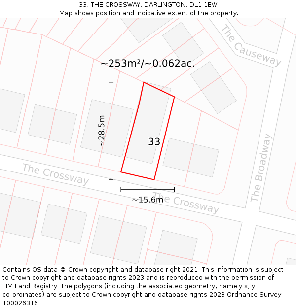 33, THE CROSSWAY, DARLINGTON, DL1 1EW: Plot and title map