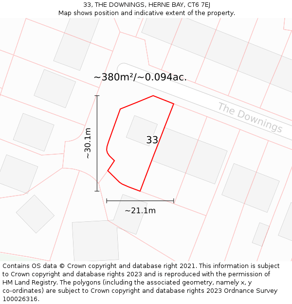 33, THE DOWNINGS, HERNE BAY, CT6 7EJ: Plot and title map