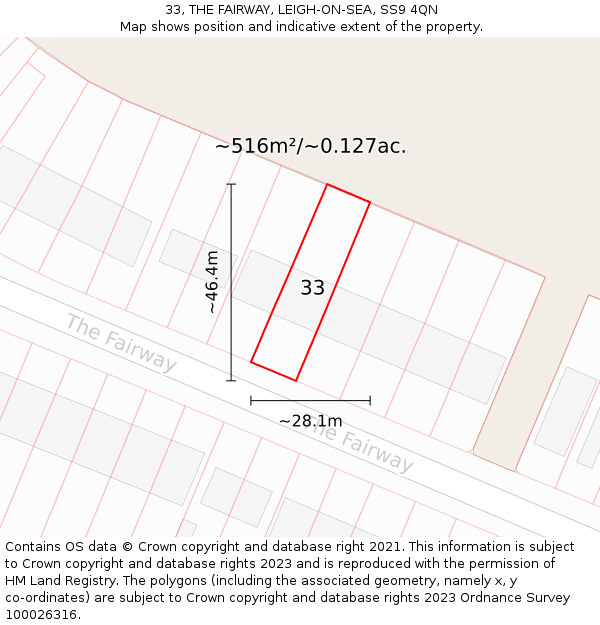 33, THE FAIRWAY, LEIGH-ON-SEA, SS9 4QN: Plot and title map