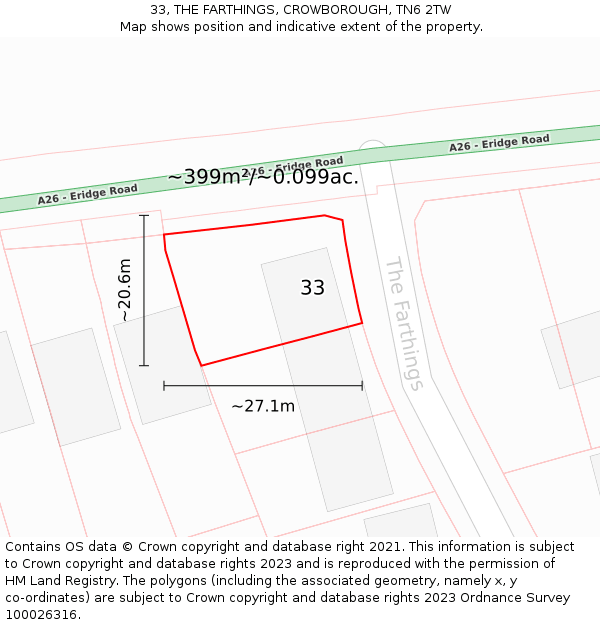 33, THE FARTHINGS, CROWBOROUGH, TN6 2TW: Plot and title map