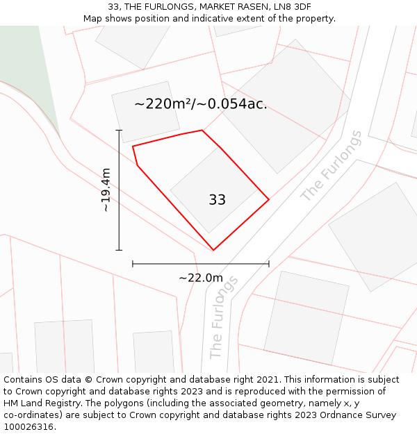 33, THE FURLONGS, MARKET RASEN, LN8 3DF: Plot and title map