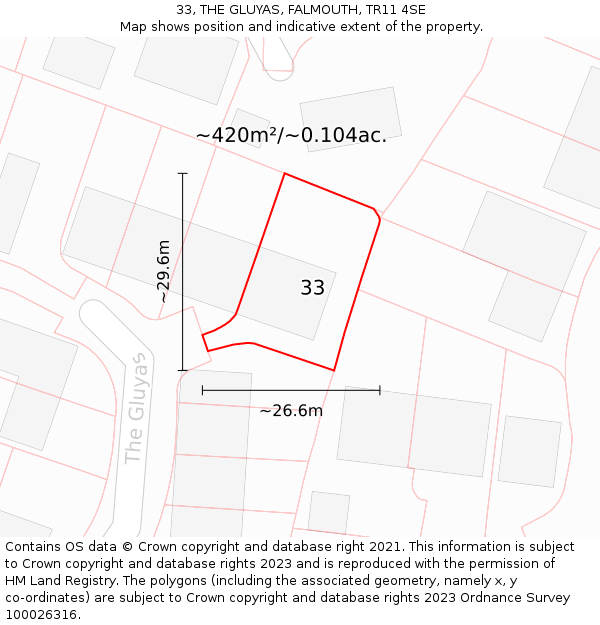 33, THE GLUYAS, FALMOUTH, TR11 4SE: Plot and title map