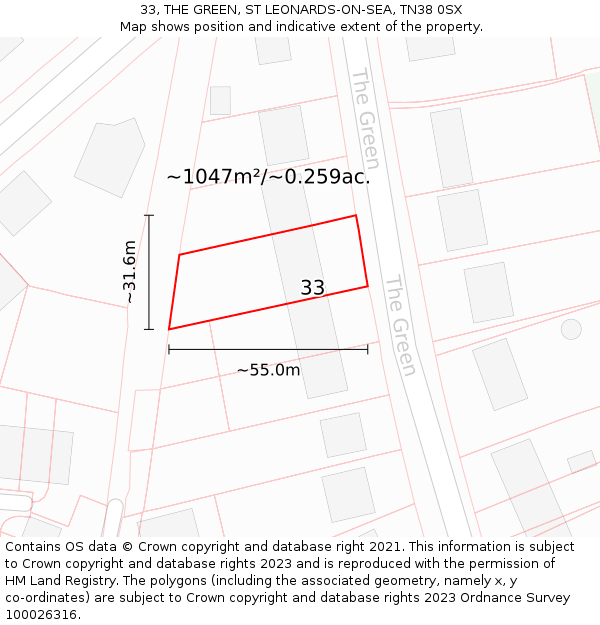 33, THE GREEN, ST LEONARDS-ON-SEA, TN38 0SX: Plot and title map