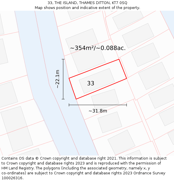 33, THE ISLAND, THAMES DITTON, KT7 0SQ: Plot and title map
