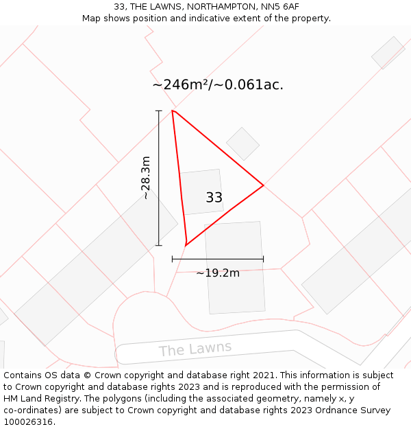 33, THE LAWNS, NORTHAMPTON, NN5 6AF: Plot and title map