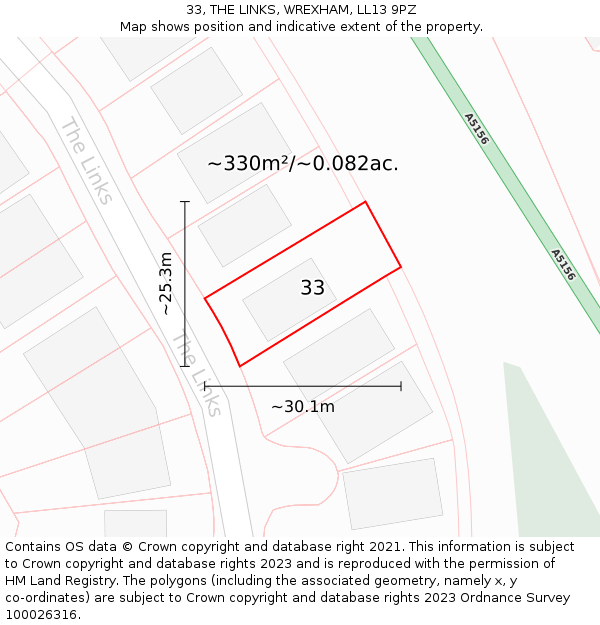 33, THE LINKS, WREXHAM, LL13 9PZ: Plot and title map