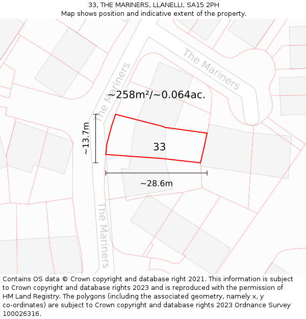 33, THE MARINERS, LLANELLI, SA15 2PH: Plot and title map