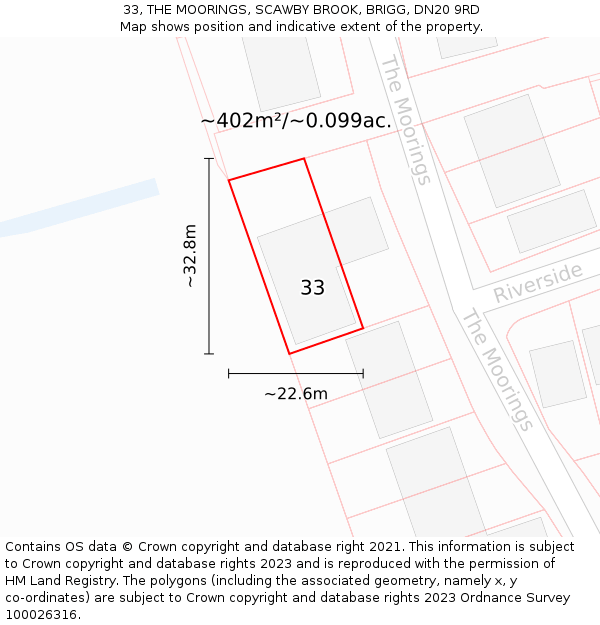 33, THE MOORINGS, SCAWBY BROOK, BRIGG, DN20 9RD: Plot and title map