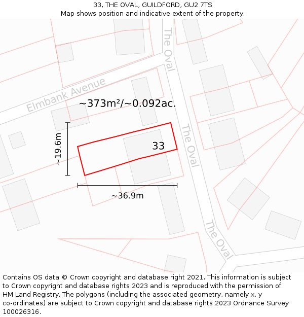 33, THE OVAL, GUILDFORD, GU2 7TS: Plot and title map