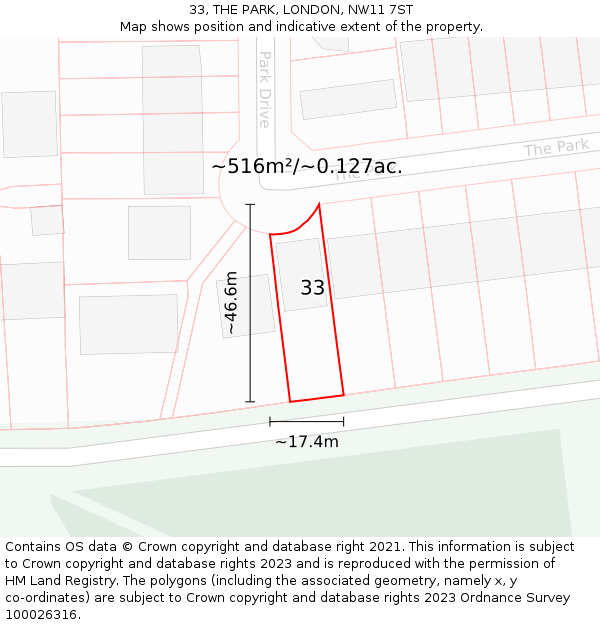 33, THE PARK, LONDON, NW11 7ST: Plot and title map