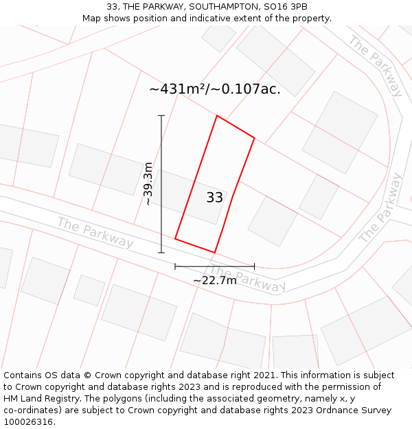 33, THE PARKWAY, SOUTHAMPTON, SO16 3PB: Plot and title map