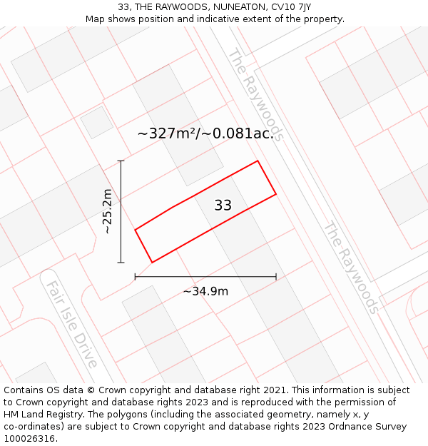 33, THE RAYWOODS, NUNEATON, CV10 7JY: Plot and title map