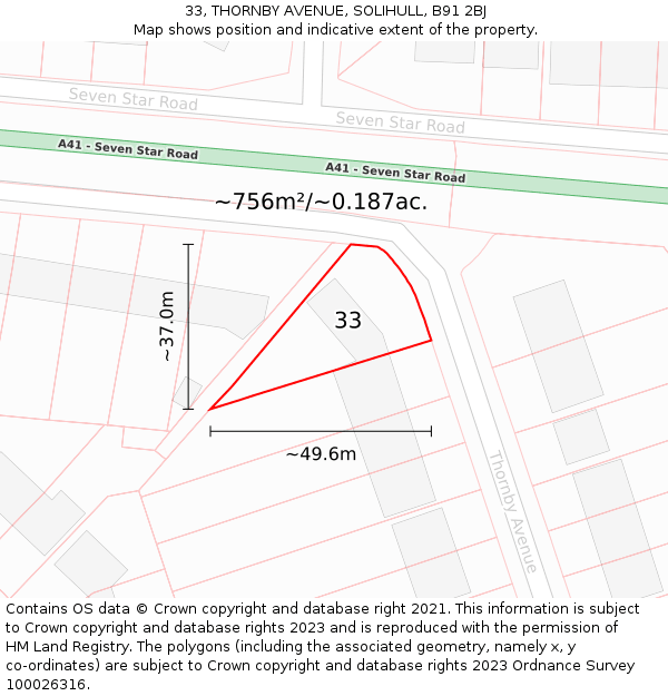 33, THORNBY AVENUE, SOLIHULL, B91 2BJ: Plot and title map