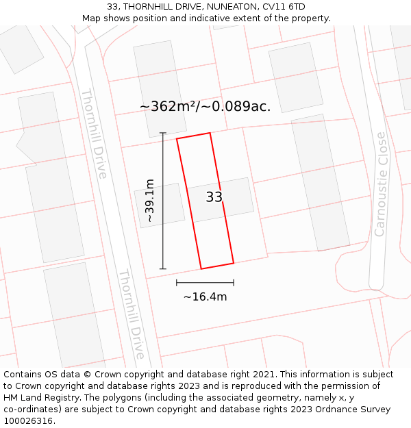 33, THORNHILL DRIVE, NUNEATON, CV11 6TD: Plot and title map