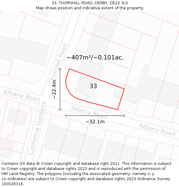 33, THORNHILL ROAD, DERBY, DE22 3LX: Plot and title map