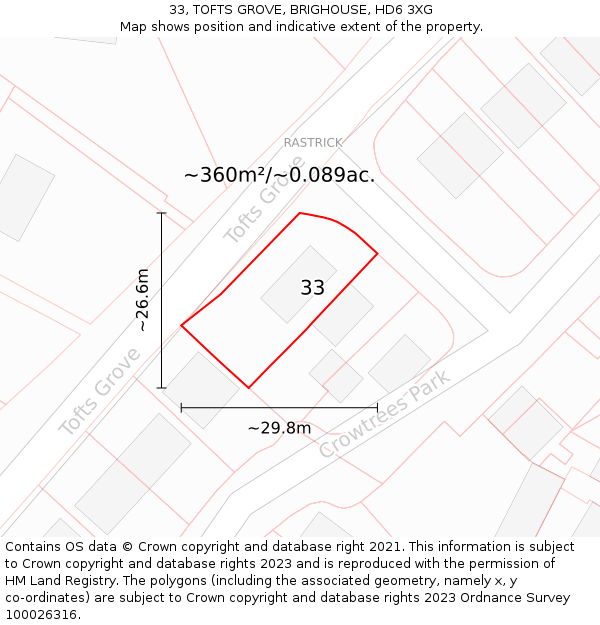 33, TOFTS GROVE, BRIGHOUSE, HD6 3XG: Plot and title map