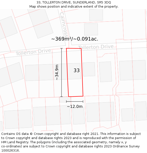 33, TOLLERTON DRIVE, SUNDERLAND, SR5 3DQ: Plot and title map