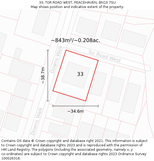 33, TOR ROAD WEST, PEACEHAVEN, BN10 7SU: Plot and title map