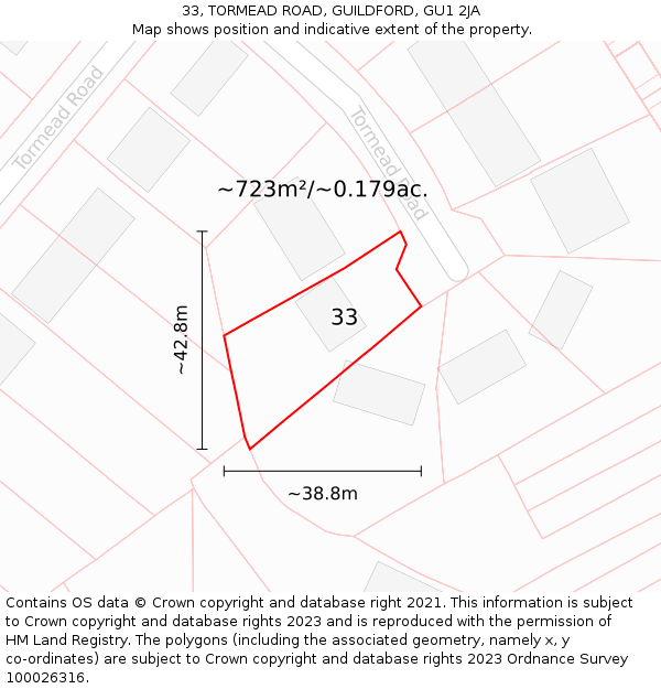 33, TORMEAD ROAD, GUILDFORD, GU1 2JA: Plot and title map