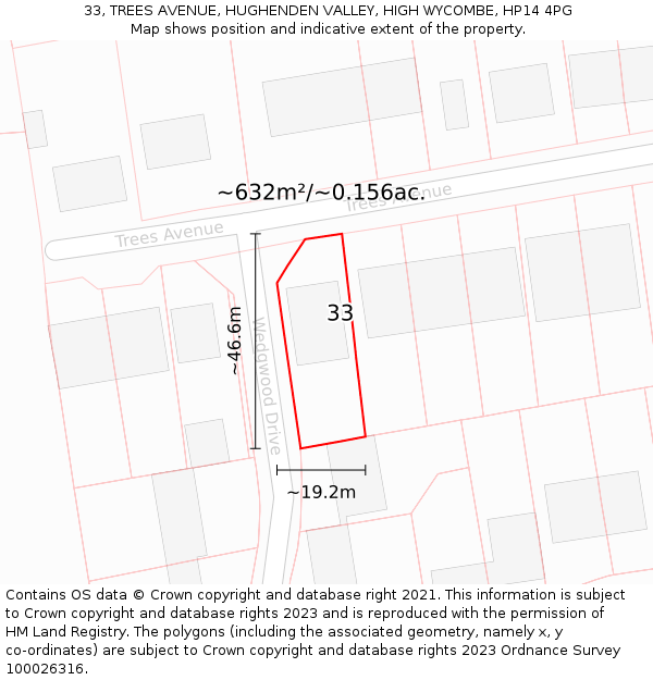 33, TREES AVENUE, HUGHENDEN VALLEY, HIGH WYCOMBE, HP14 4PG: Plot and title map