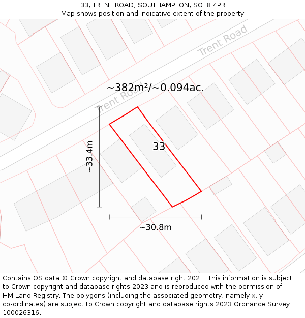 33, TRENT ROAD, SOUTHAMPTON, SO18 4PR: Plot and title map