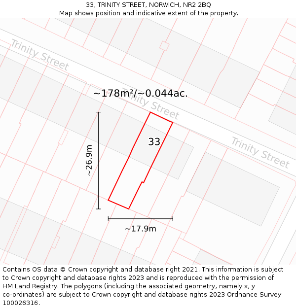 33, TRINITY STREET, NORWICH, NR2 2BQ: Plot and title map