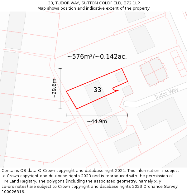 33, TUDOR WAY, SUTTON COLDFIELD, B72 1LP: Plot and title map