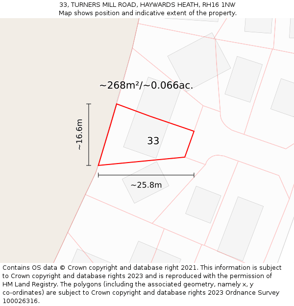 33, TURNERS MILL ROAD, HAYWARDS HEATH, RH16 1NW: Plot and title map