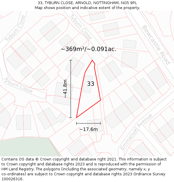 33, TYBURN CLOSE, ARNOLD, NOTTINGHAM, NG5 9PL: Plot and title map