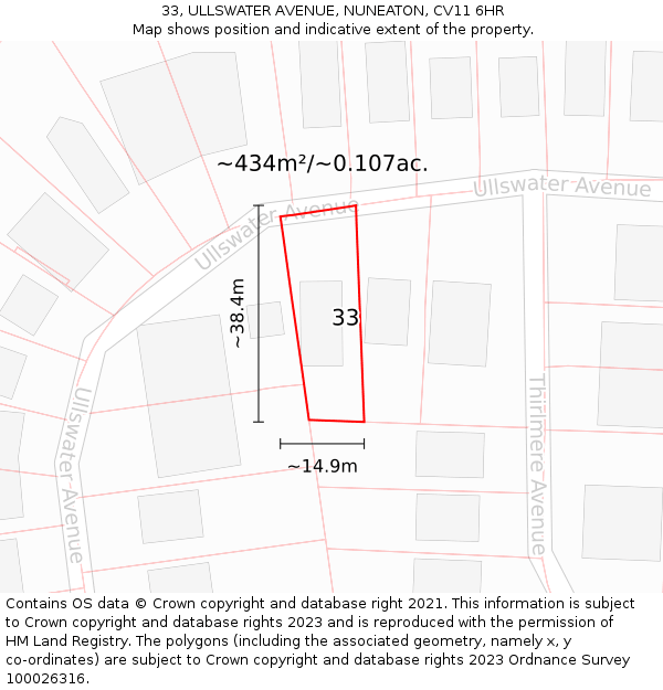 33, ULLSWATER AVENUE, NUNEATON, CV11 6HR: Plot and title map