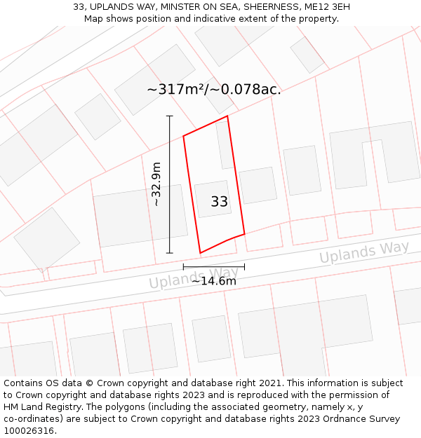 33, UPLANDS WAY, MINSTER ON SEA, SHEERNESS, ME12 3EH: Plot and title map