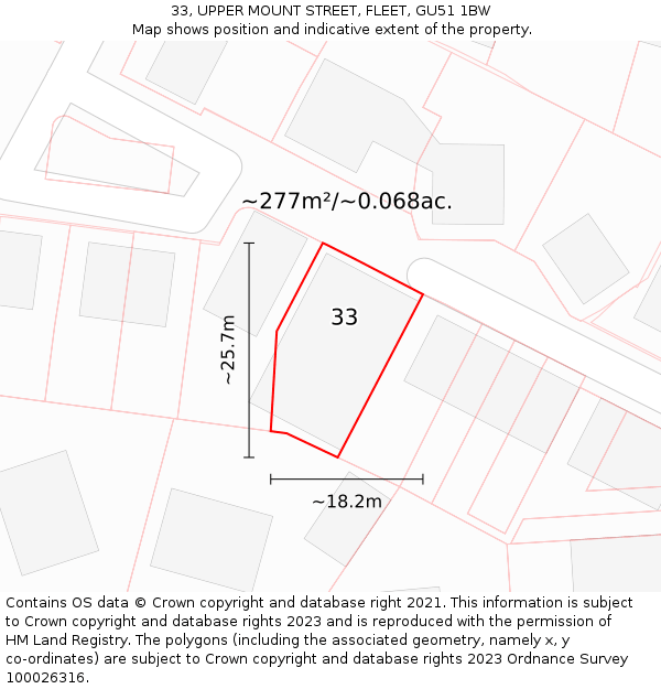 33, UPPER MOUNT STREET, FLEET, GU51 1BW: Plot and title map