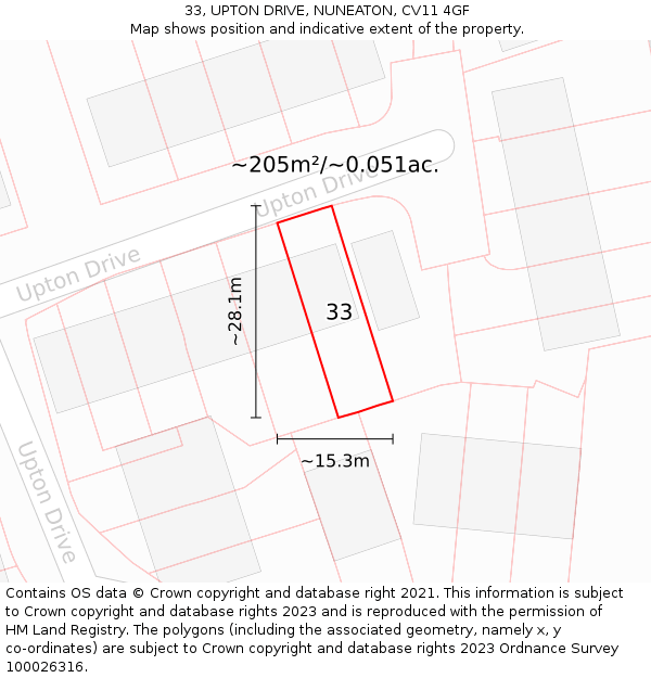 33, UPTON DRIVE, NUNEATON, CV11 4GF: Plot and title map