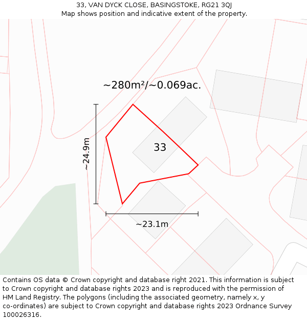 33, VAN DYCK CLOSE, BASINGSTOKE, RG21 3QJ: Plot and title map