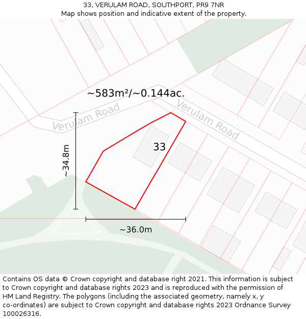 33, VERULAM ROAD, SOUTHPORT, PR9 7NR: Plot and title map