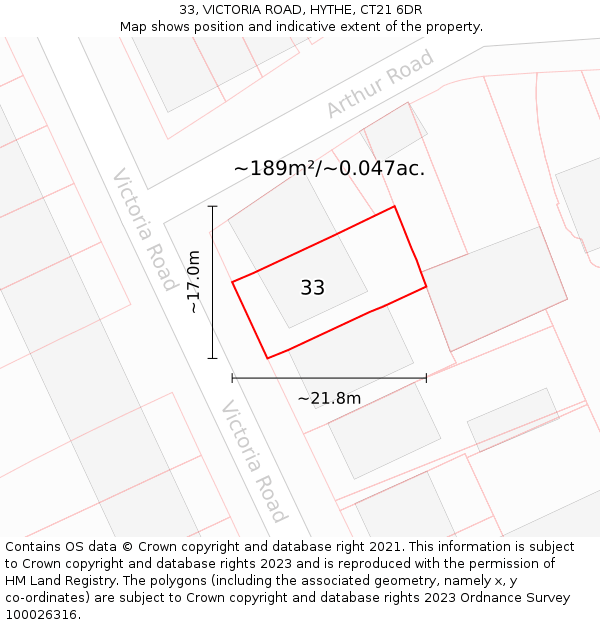 33, VICTORIA ROAD, HYTHE, CT21 6DR: Plot and title map